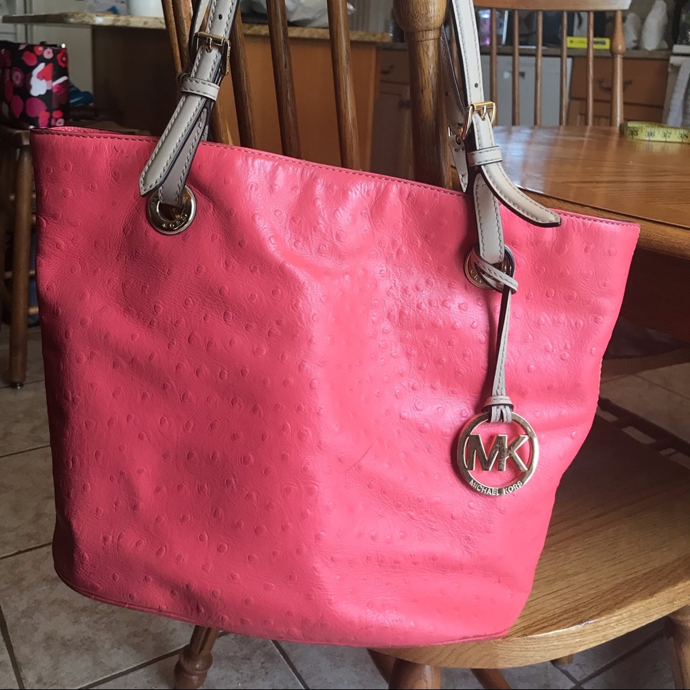 Michael Kors- coral ostrich leather tote